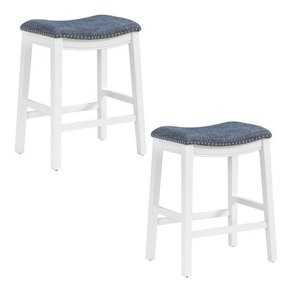 Saddle Stool 24" in Indigo Fabric With White Wood Finish 2-Pack