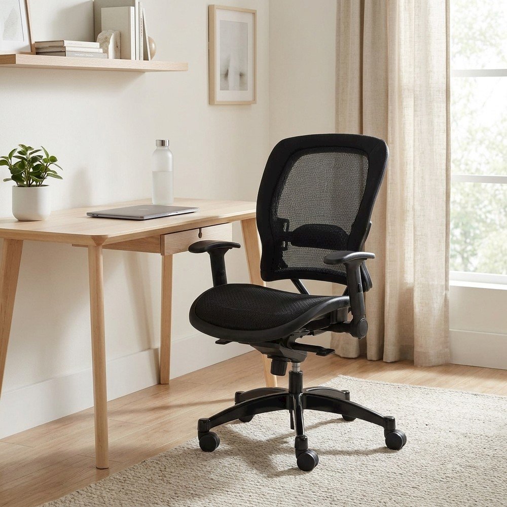 Breathable Mesh Mid-Back Ergonomic Desk Chair with Padded Seat, Black