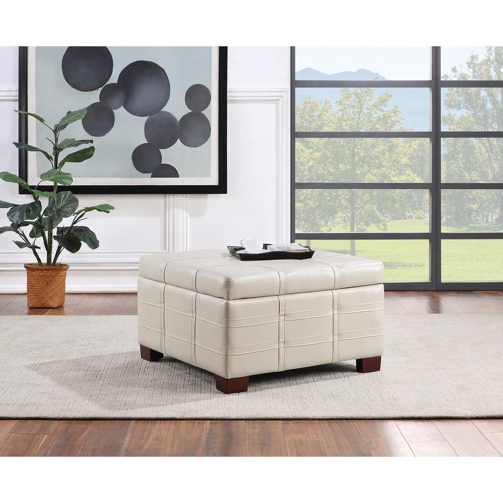 Detour Strap Square Storage Ottoman in Cream Faux Leather, DTR3030S-U28