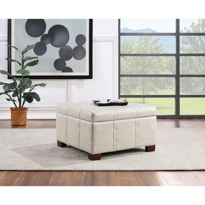 Detour Strap Square Storage Ottoman in Cream Faux Leather, DTR3030S-U28