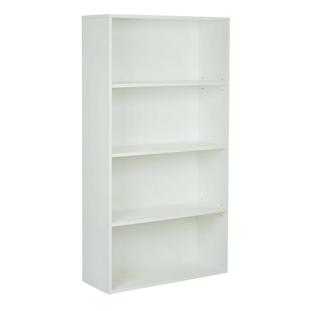 White Laminate and Metal Bookcase with Adjustable Shelves for Storage