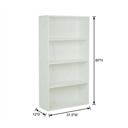 White Laminate and Metal Bookcase with Adjustable Shelves for Storage
