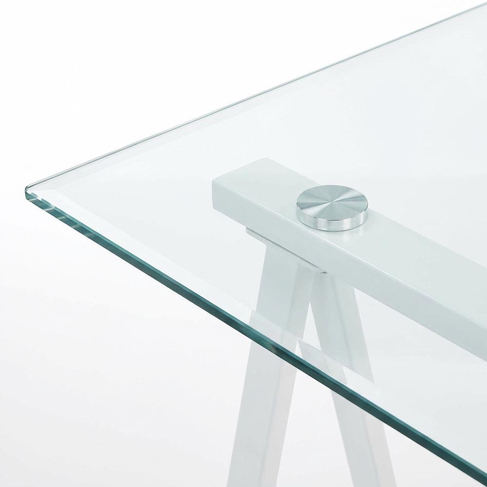 White Glass Top Office Desk With Iron Frame For Modern Workspace
