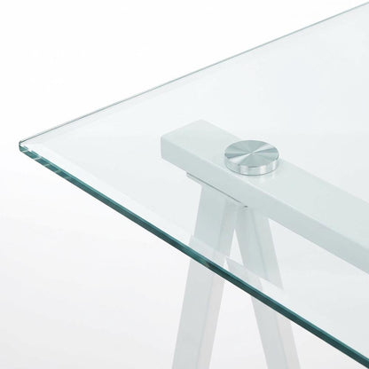 White Glass Top Office Desk With Iron Frame For Modern Workspace