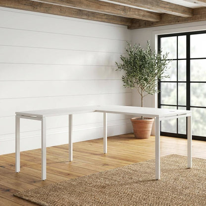 White L-Shape Workstation with Steel Frame and Particle Board Surface