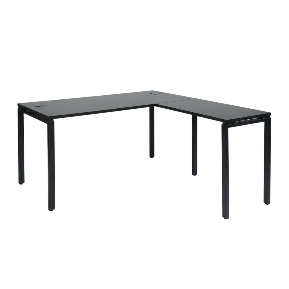 Black L-Shape Computer Workstation with Steel and Particle Board Components
