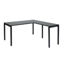 Black L-Shape Computer Workstation with Steel and Particle Board Components