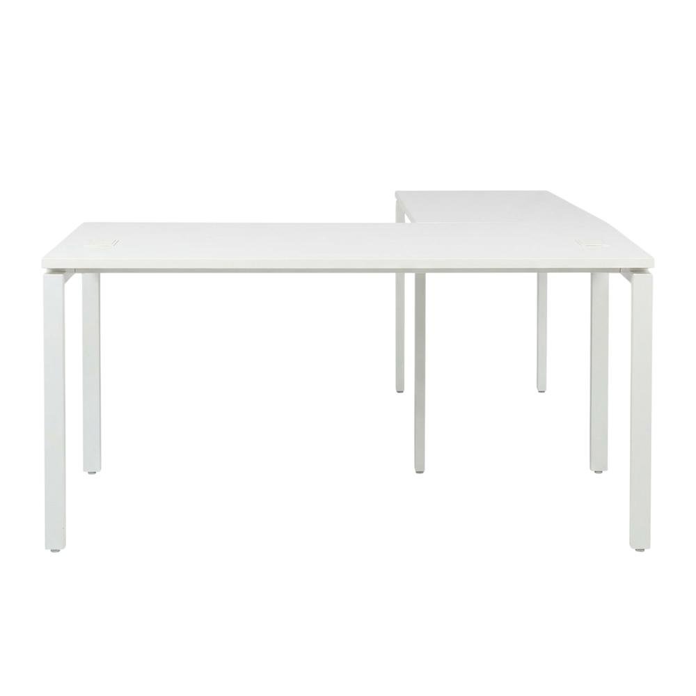 White L-Shape Workstation with Steel Frame and Particle Board Surface