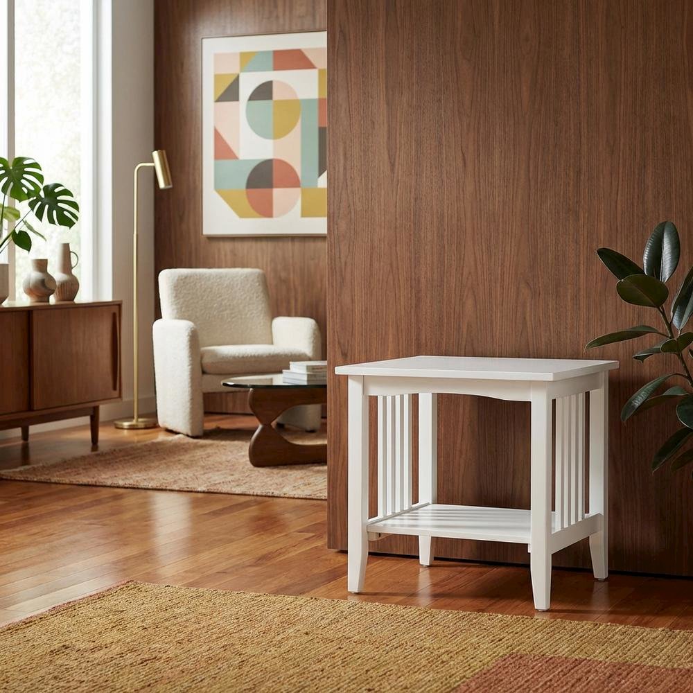 White Finish End Table with Modern Design and Smooth Surface