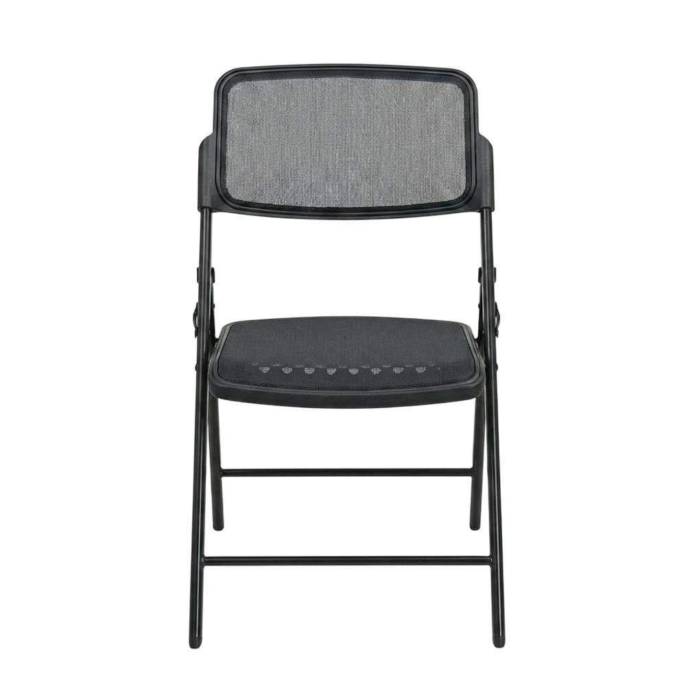 Black Mesh Folding Chair, Breathable Seat and Back, Lightweight Steel Frame