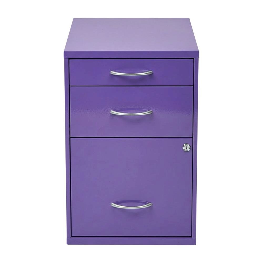 Purple Metal 22-Inch Pencil Box File Cabinet Compact Desk-Side