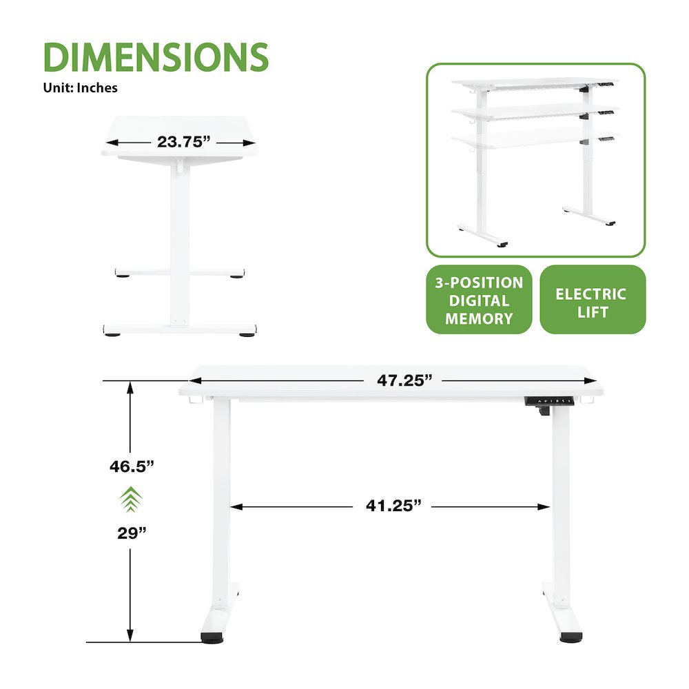 Primo 48"W Sit to Stand Electric Height Adjustable Desk in White Finish