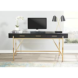 Broadway Desk with Black Gloss Finish and Gold Frame, BWY65-BLK