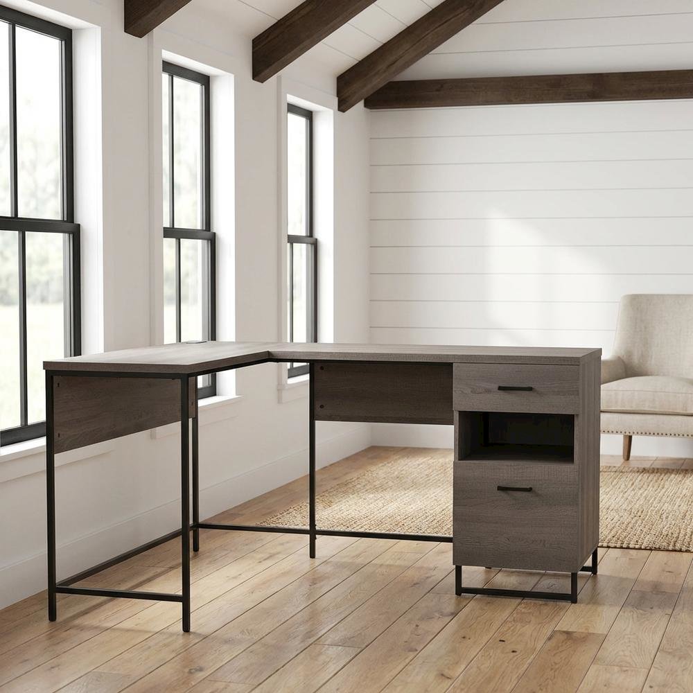 Wooden Desk with Hutch in Natural Finish, Spacious and Sturdy
