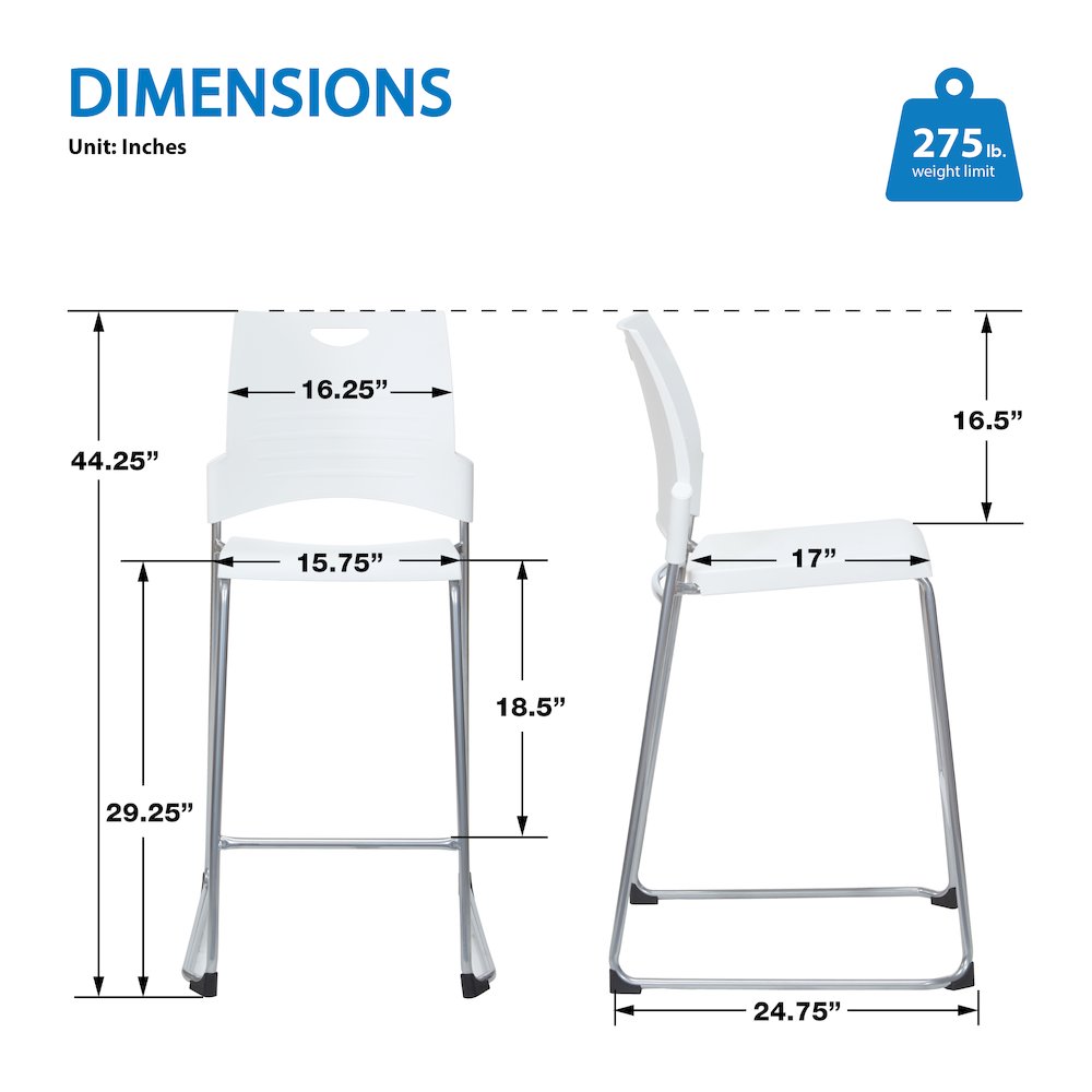 Tall Stacking and Ganging Chair with White Plastic Seat & Back, 2-Pack