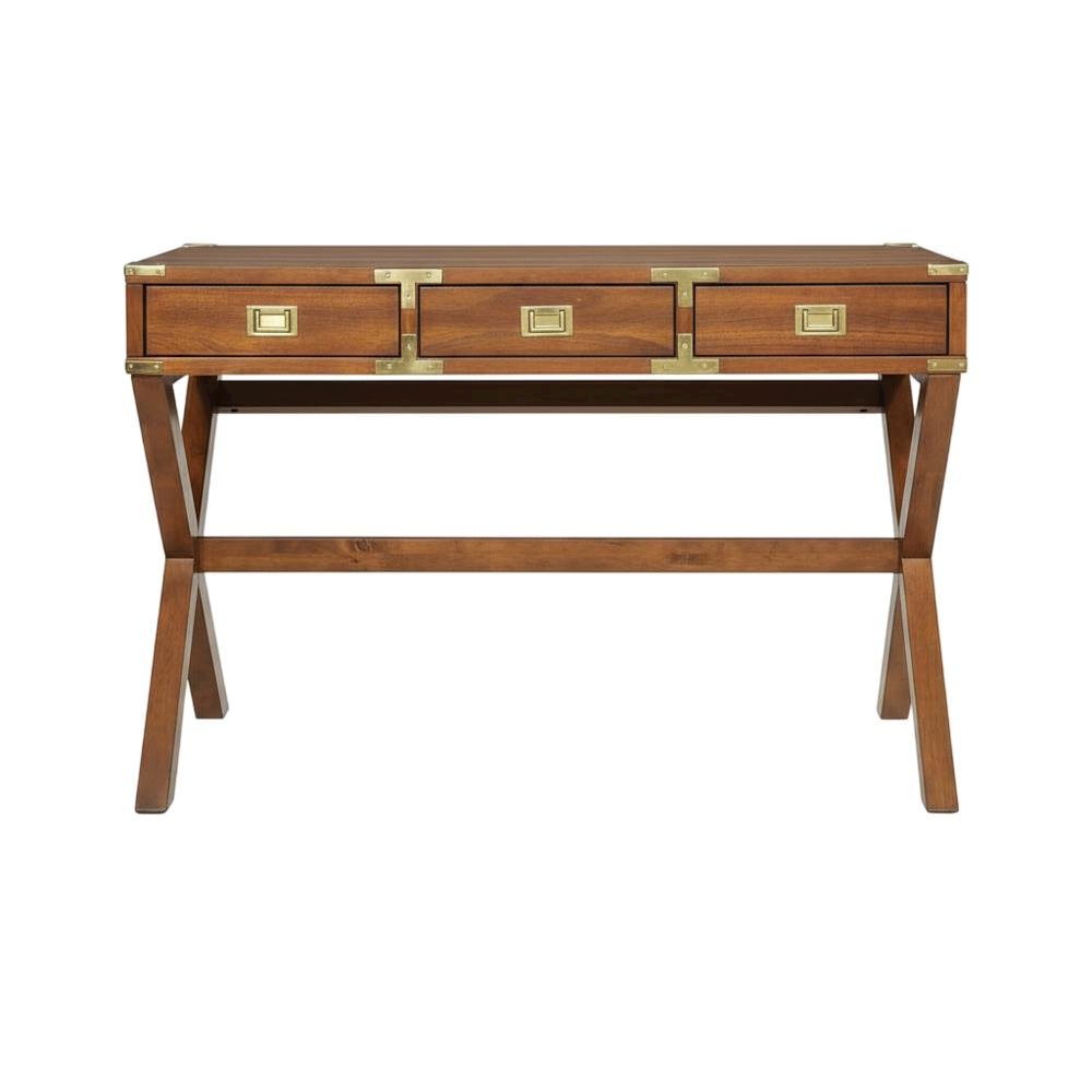Wooden Office Desk With Power Outlets In Toasted Wheat Finish