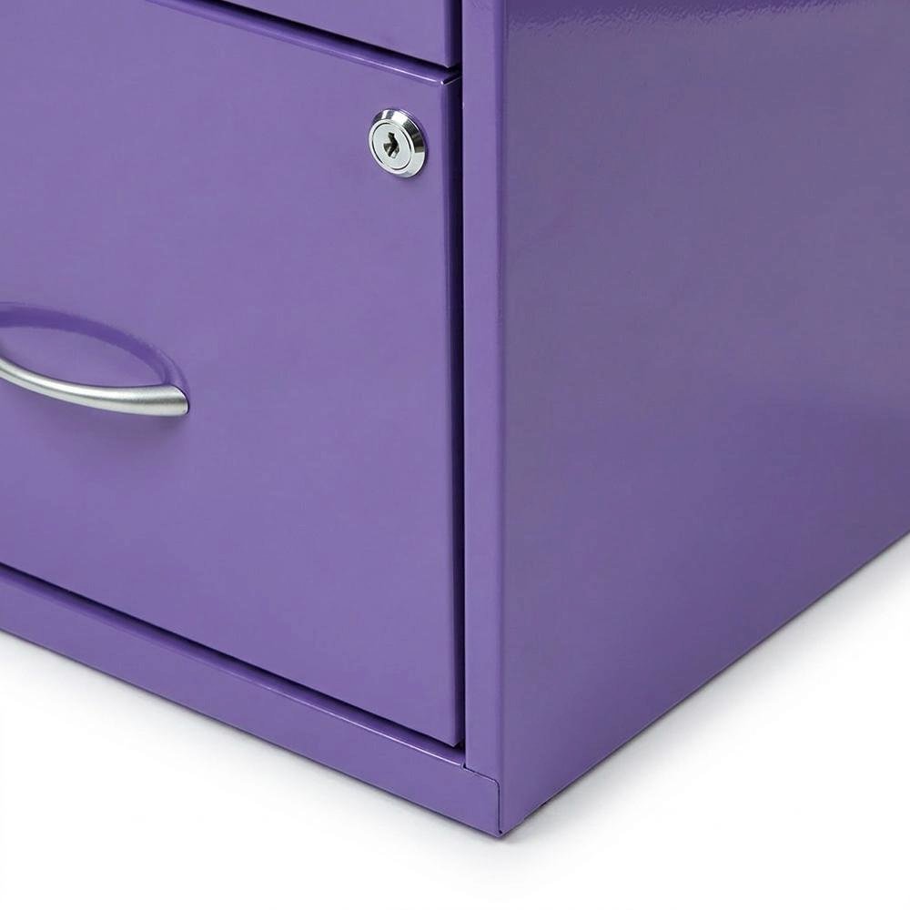 Purple Metal 22-Inch Pencil Box File Cabinet Compact Desk-Side