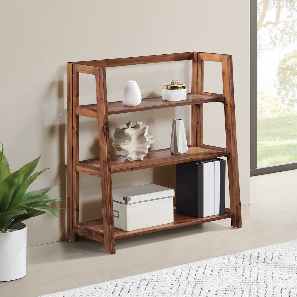 Bayfront 3-Shelf Folding Bookcase in Bayfront Acacia Wood Finish