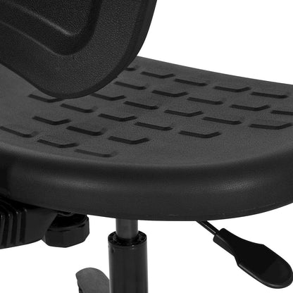 Black Skinned Urethane Drafting Chair With Adjustable Black Footrest And Casters