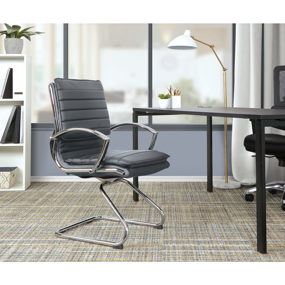 Guest Faux Leather Chair with Chrome Base and Includes Removable Arm Sleeves