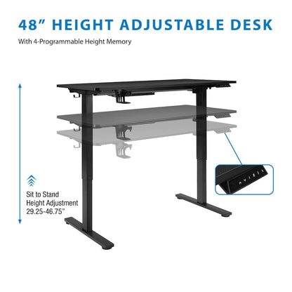 Primo 48" Electric Height Adjustable Gaming Desk in Black Carbon Fiber Finish