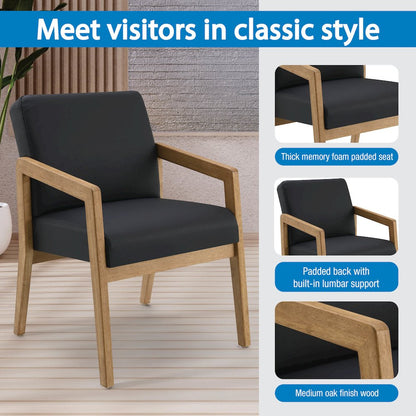 Back Faux Leather with Medium Oak Finish Visitor’s Chair with Memory Foam Seat
