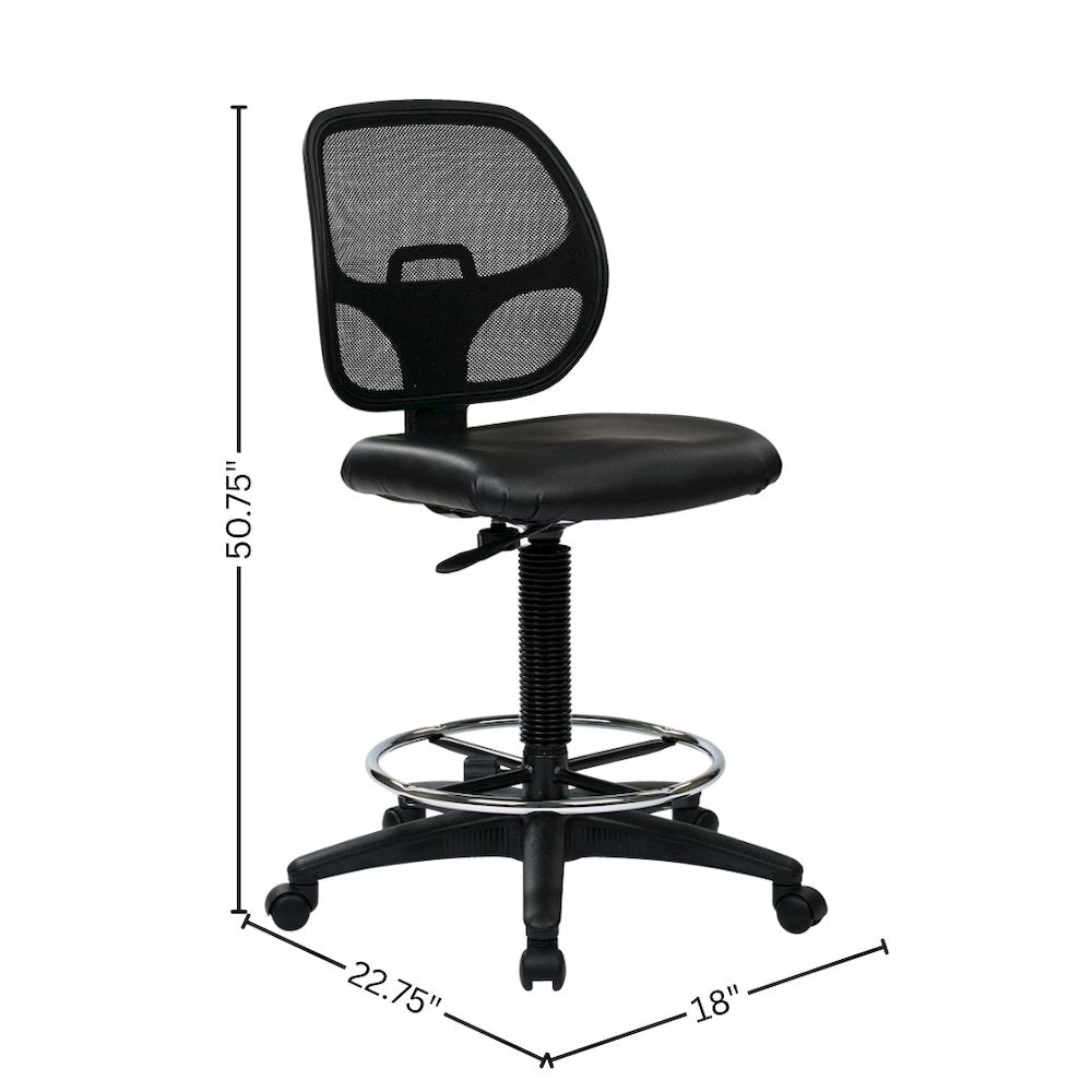 Black Drafting Chair – Office Chair With 20-Inch Foot Rest for Tall Desk