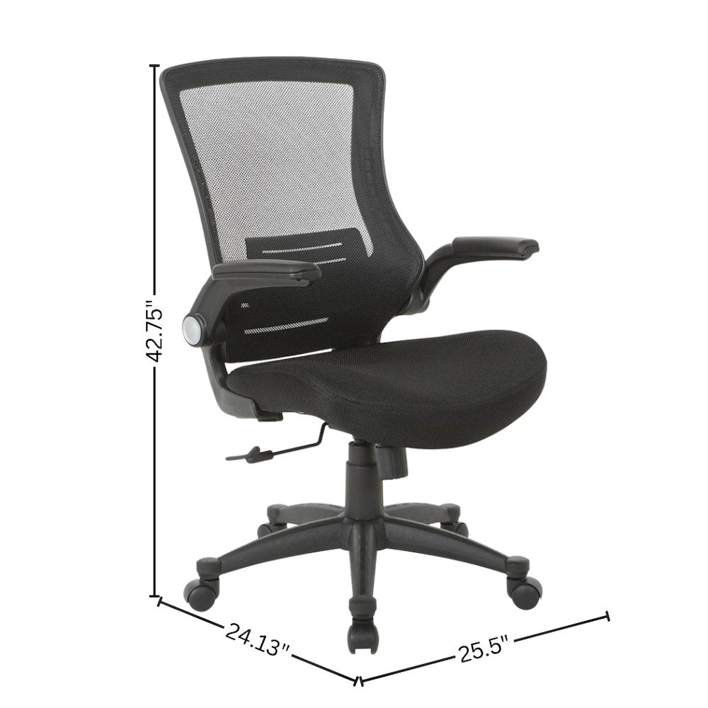 High-Back Office Chair – Black Mesh Desk Chair With Flip-Up Armrests