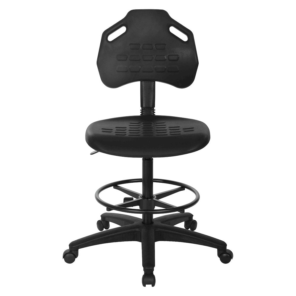 Black Skinned Urethane Drafting Chair With Adjustable Black Footrest And Casters