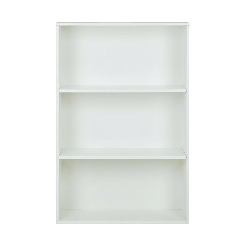 White 3-Shelf Bookcase with Laminate and Metal Construction for Home Storage