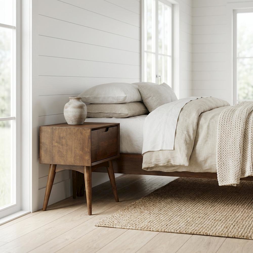 Walnut Accent Table With Drawer For Living Room And Office Spaces