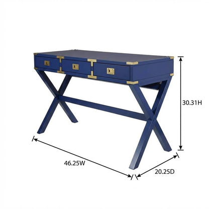 Lapis Blue Office Desk With Power Outlets And Modern Design
