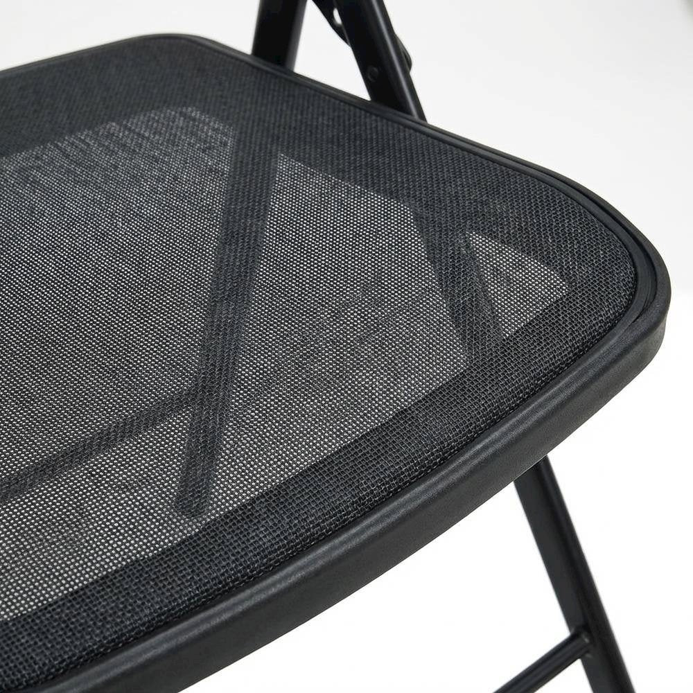 Black Mesh Folding Chair, Breathable Seat and Back, Lightweight Steel Frame