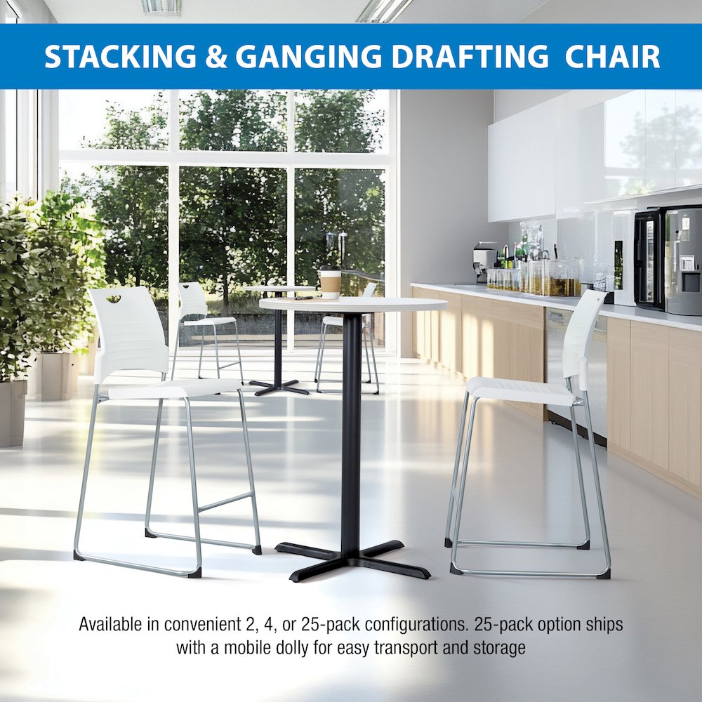 Tall Stacking and Ganging Chair with White Plastic Seat & Back, 4-Pack