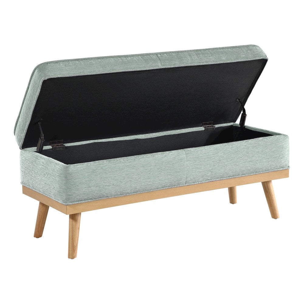 Katheryn Storage Bench in Mist Fabric with National Wood Legs
