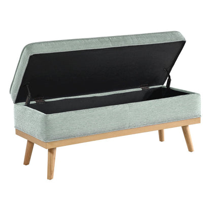 Katheryn Storage Bench in Mist Fabric with National Wood Legs
