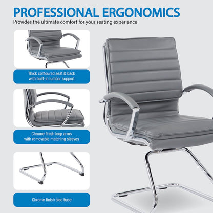 Guest Faux Leather Chair with Chrome Base and Includes Removable Arm Sleeves