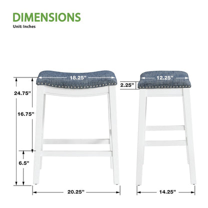 Saddle Stool 24" in Indigo Fabric With White Wood Finish 2-Pack