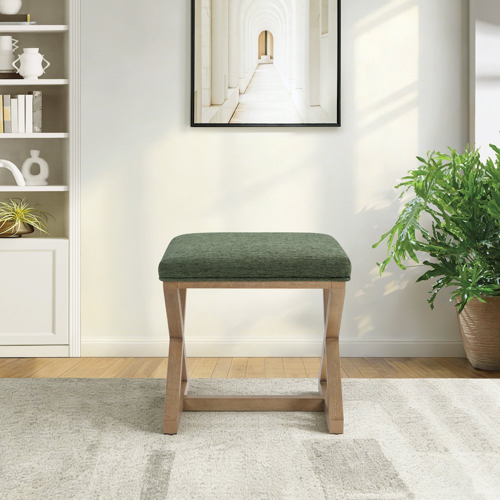 Carson X-Frame Stool in Pine Fabric and Medium Oak Finish Wood
