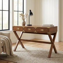 Wooden Office Desk With Power Outlets In Toasted Wheat Finish