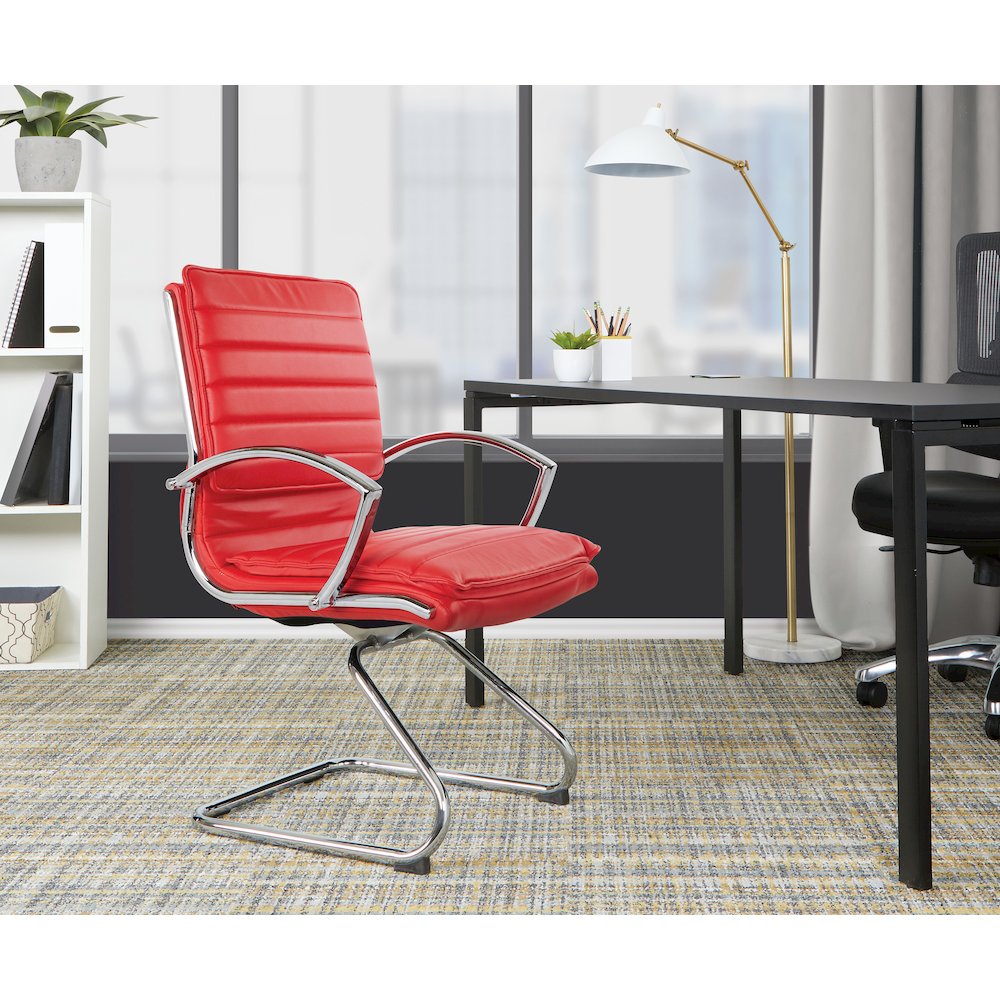 Guest Faux Leather Chair with Chrome Base and Includes Removable Arm Sleeves