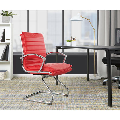 Guest Faux Leather Chair with Chrome Base and Includes Removable Arm Sleeves