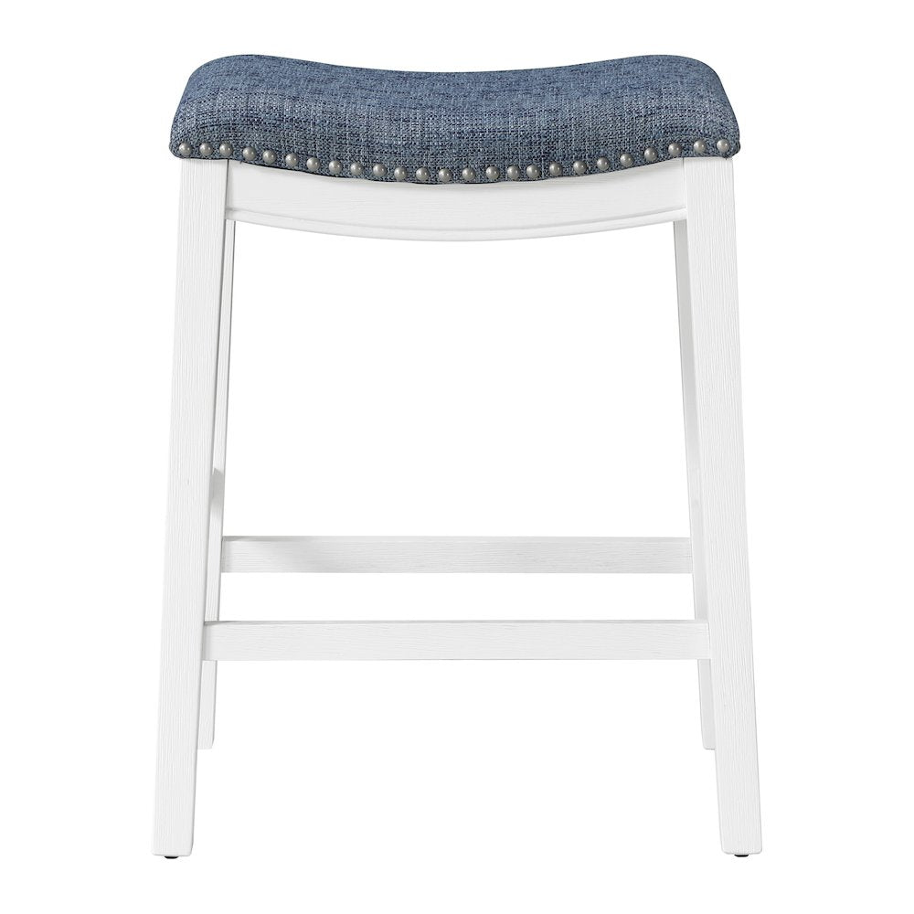 Saddle Stool 24" in Indigo Fabric With White Wood Finish 2-Pack