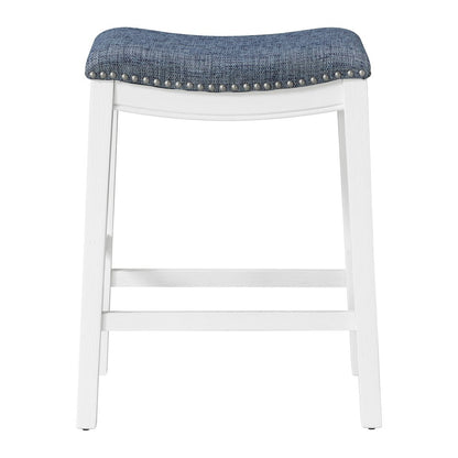 Saddle Stool 24" in Indigo Fabric With White Wood Finish 2-Pack