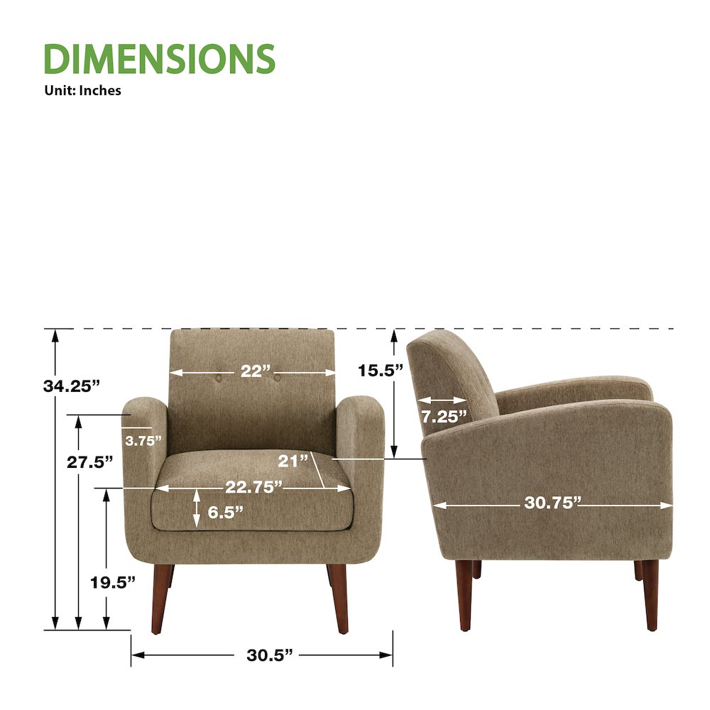 Lake Meadows Arm Chair in Taupe Fabric with Espresso Legs