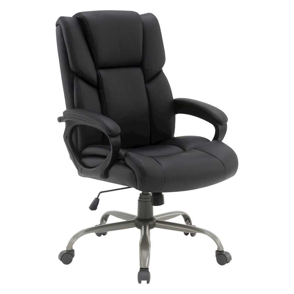 Mid-Back in Black Faux Leather Executive Chair with Padded Arms