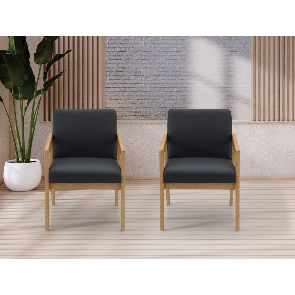 Back Faux Leather with Medium Oak Finish Visitor’s Chair with Memory Foam Seat