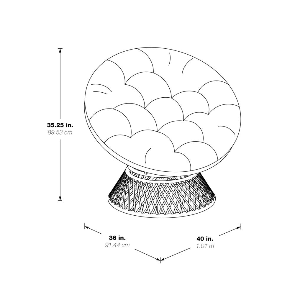 Papasan Chair with Cream Round Pillow Cushion and Brown Wicker Weave, BF29296BR-M52
