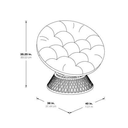 Papasan Chair with Cream Round Pillow Cushion and Brown Wicker Weave, BF29296BR-M52