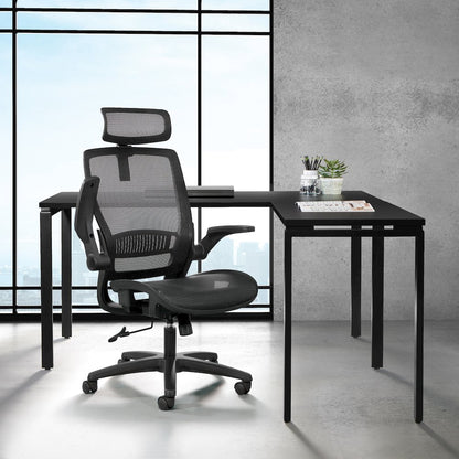 Managers Chair With Mesh Back And Seat And Adjustable Flip Arms And Headrest